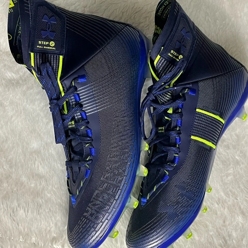 UNDER ARMOUR Highlight MC Flex Wrap Navy Blue Green Neon Football Cleats Mens 12